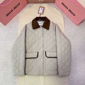 Miu Miu Beige Quilted Utility Jacket with Brown Accents